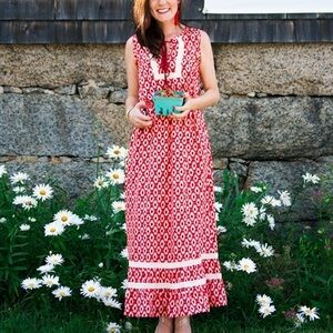 Kate Spade New York Smocked Waist Ikat Midi Dress Red Chestnut-multi new size 8